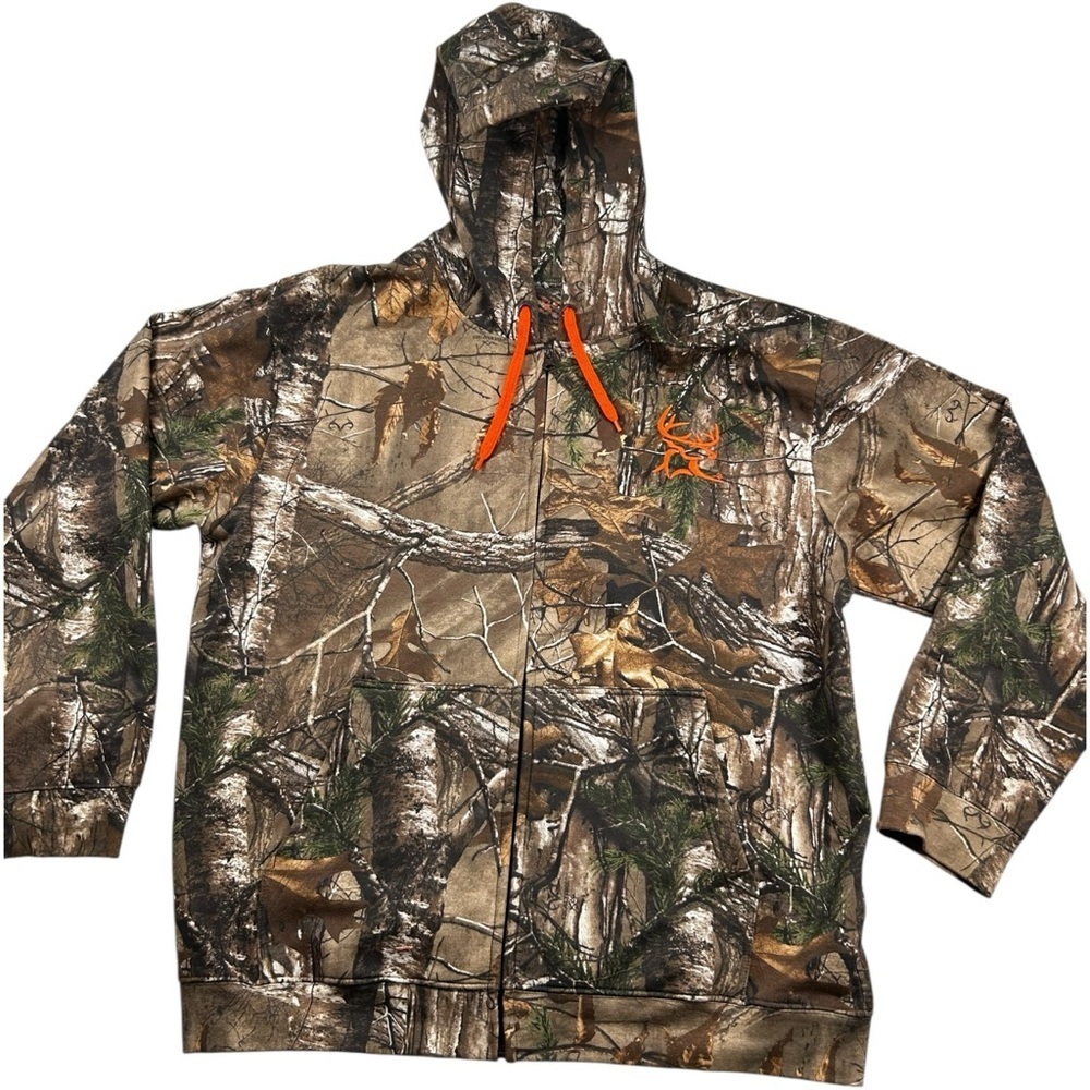 Bushmaster Camo Hoodie XL | Hunting Sweatshirt | Orange Logo | Cotton 80% Brown
